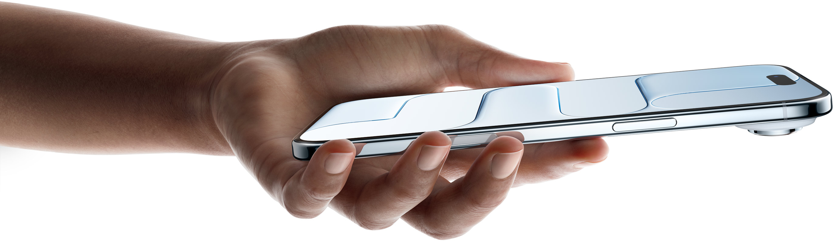 Une main tient un iPhone Air et l’approche de la plaque Klapp